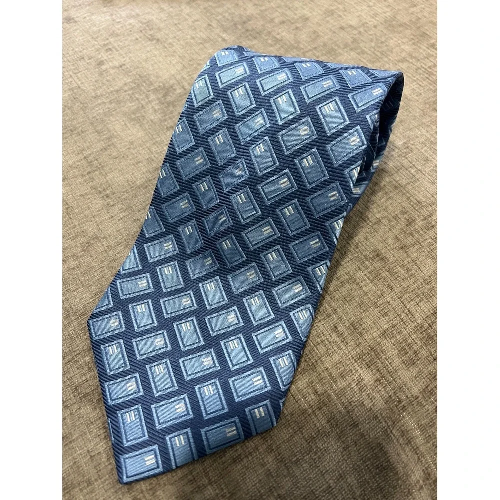 Innocenti for Tom‎ James Tie Mens Blue 100% Silk Geometric Necktie NEW $70